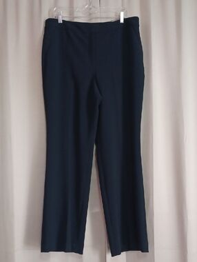 Talbots Classic Crepe High-Waist Wide Leg Curvy Fit Navy Slacks Pockets New 14